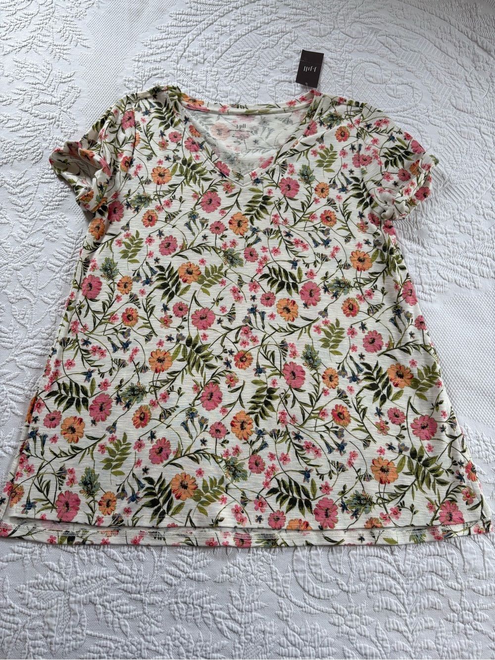 NWT J. Jill 100% Pima cotton floral T-shirt tee size medium